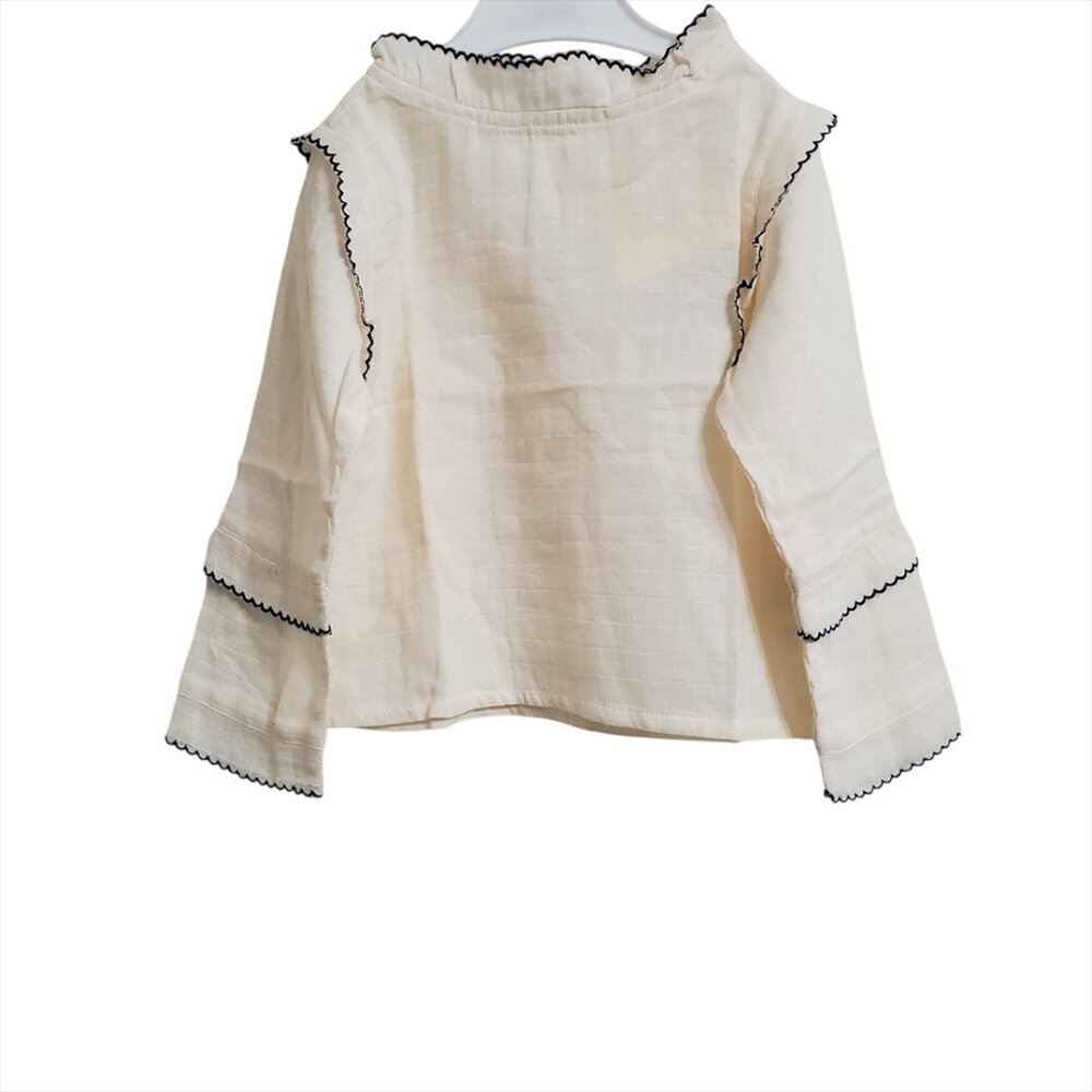 Roller Rabbit Girl's Alani Blouse Ivory Size 4 Scalloped Trim Long Sleeve Cotton